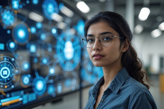 Ambitious Young Woman Exploring Technology and Innovation Frontiers