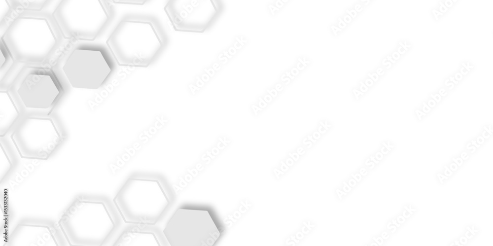 Poster abstract white hexagons arranged diagonally white background creating modern and clean design featur
