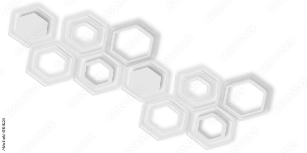 Poster abstract white hexagons arranged diagonally white background creating modern and clean design featur