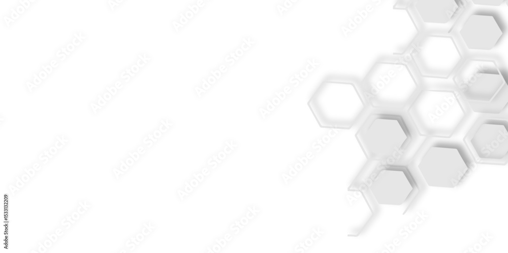 Poster abstract white hexagons arranged diagonally white background creating modern and clean design featur