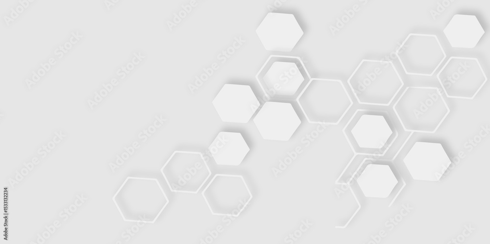 Poster abstract white hexagons arranged diagonally white background creating modern and clean design featur