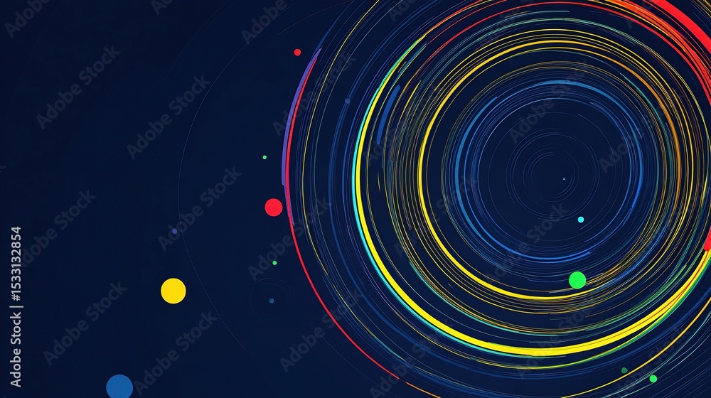 Poster abstract colorful circular lines on dark blue background design
