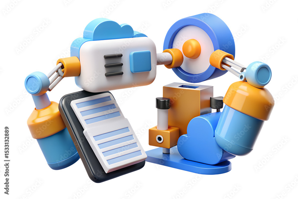 Poster 3d render of a futuristic robotic system for cloud computing and data processing