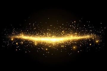 A horizontal band of golden light sparkles and dust motes against a black background, creating a glittering, celestial effect