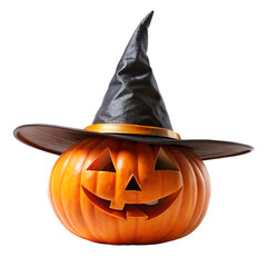 Witch Hat On Pumpkin White Background
