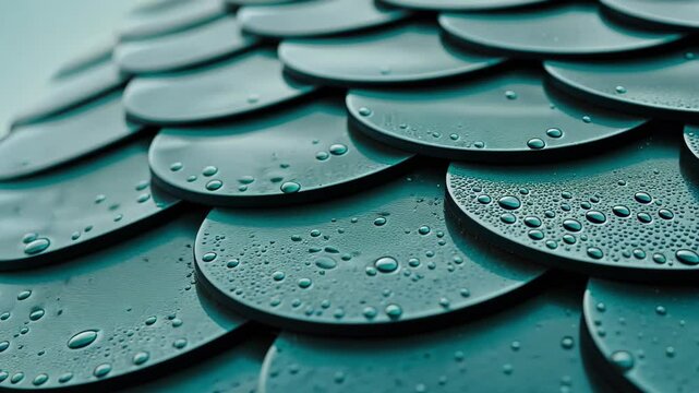 Azure Scales: A close-up shot reveals a mesmerizing pattern of interlocking, azure-colored scales, glistening with droplets of water, evoking a sense of texture and depth.