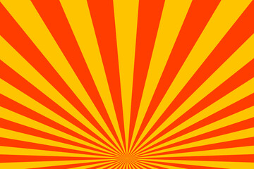 Yellow orange sunburst vector background from bottom horizon. Vector sunburst illustration for background, ads, promos, banner template, and creative projects.