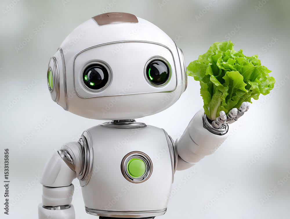 Poster advanced agricultural technology with automated robots tending to vertical farms in a controlled env