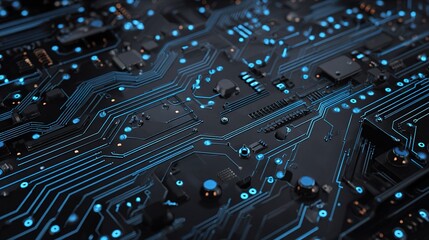 Cybernetic Circuit Board Illustration with Interconnected Elements