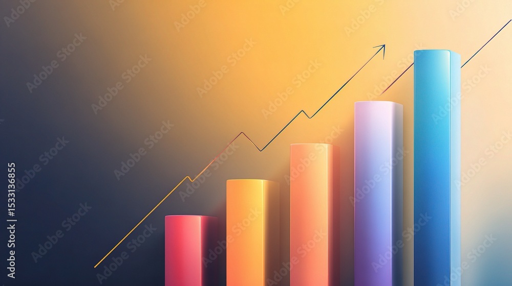 Poster modern vector growth chart with three stacked bars and arrow