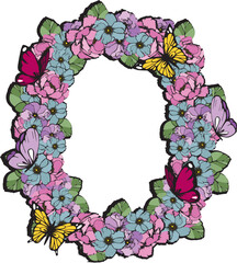 circle of flowers and butterflies