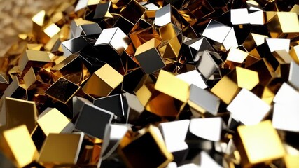 Dynamic display of metallic cubes in gold and silver tones, creating a luxurious, dimensional mosaic design. - Powered by Adobe
