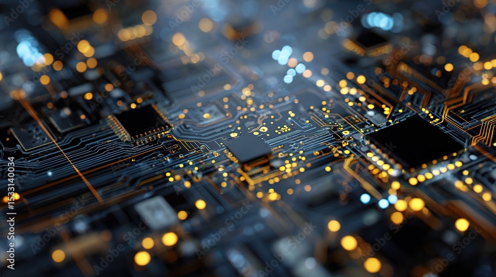 Poster abstract technology background with circuit board and lights