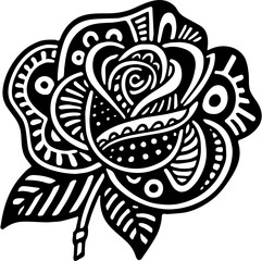 black and white tribal rose