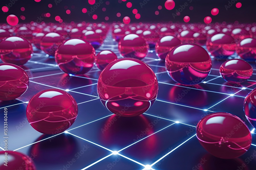 Poster stunning visual display of red and blue spheres and pathways in virtual reality environments