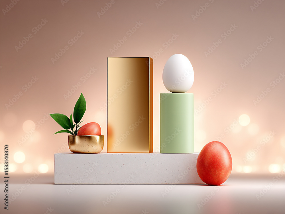 Poster minimalist composition of simple geometric shapes in muted tones with strong negative space