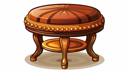 This round vanity stool with a rich brown leather seat and sturdy wooden legs brings timeless charm. Its classic design adds elegance and perfectly complements decor in any refined space.