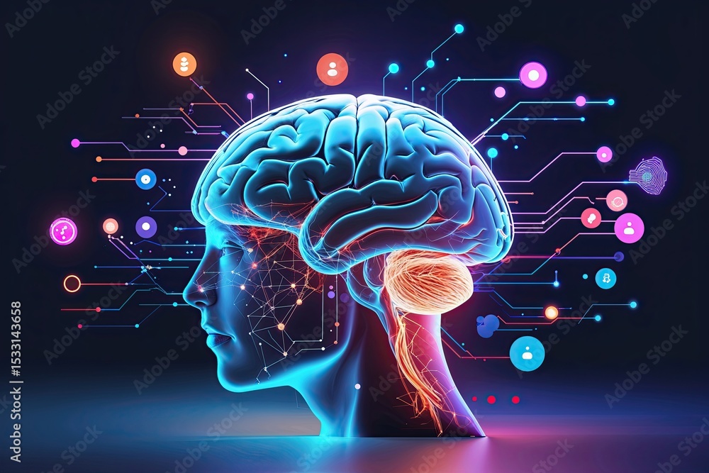 Poster cognitive brain animation for enhanced human interaction and innovative learning design