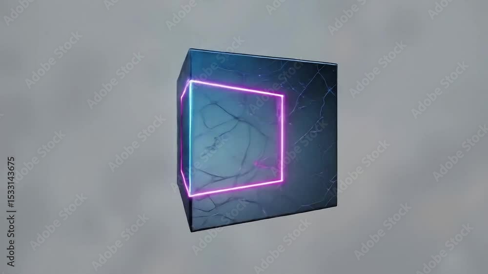 Aufkleber 3d cube model with glowing neon edges against a soft gradient background