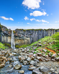 Ramarkable view of Svartifoss waterfall with basalt columns on southern part of Iceland. © pilat666