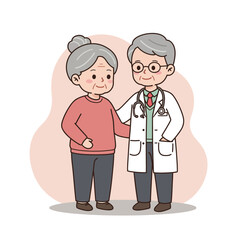 Elderly woman with doctor smiling together in a friendly atmosphere  