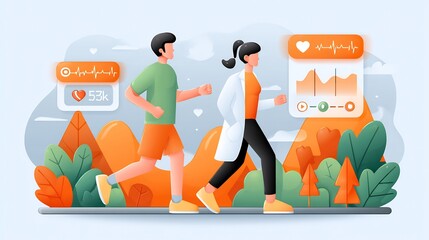 Business fitness professionals utilizing monitoring technology track health metrics fitness monitoring concept