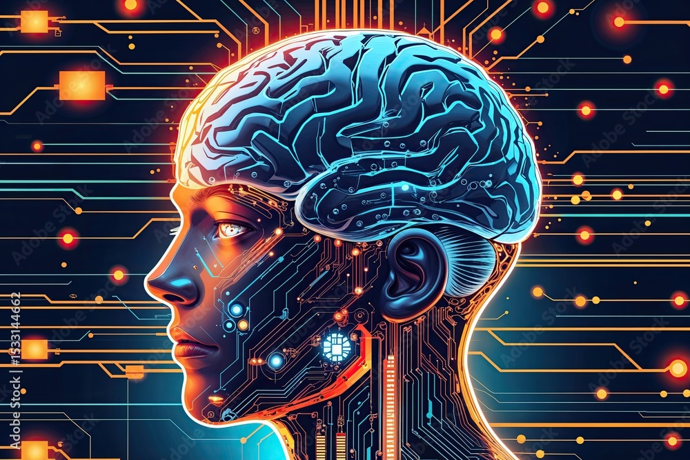 Poster advanced cybernetic brain circuit technology visualization