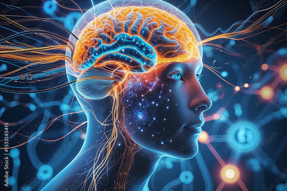 Poster revolutionary neural pathways in digital technology exploring the future of thought and innovation