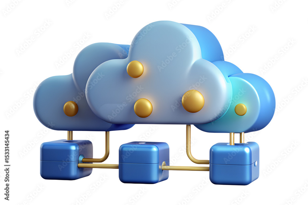 Poster 3d render of cloud computing network with servers