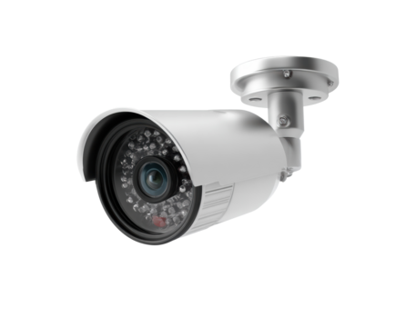 Surveillance camera for security monitoring in urban areas on a transparent background, cut out
