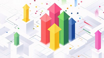 Fototapeta premium Isometric Design with Colorful Arrows and Grid Background