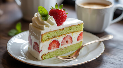 Delicious Strawberry Shortcake with Pistachio Layers