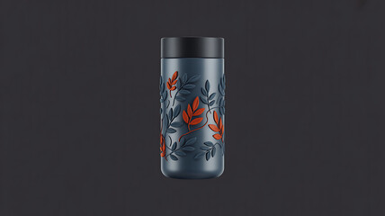 Sleek Dark Grey Travel Mug with Embossed Leaf Design