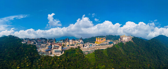 Aerial view of ba na hills architectural wonders in Da nang Panorama, Vietnam