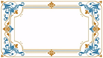 Vintage Ornamental Frame with Blue and Gold Flourish Design – Blank Template for Certificate or Invitation