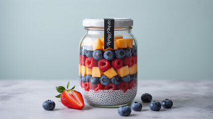 Layered Chia Seed Pudding with Mango, Raspberries, and Blueberries