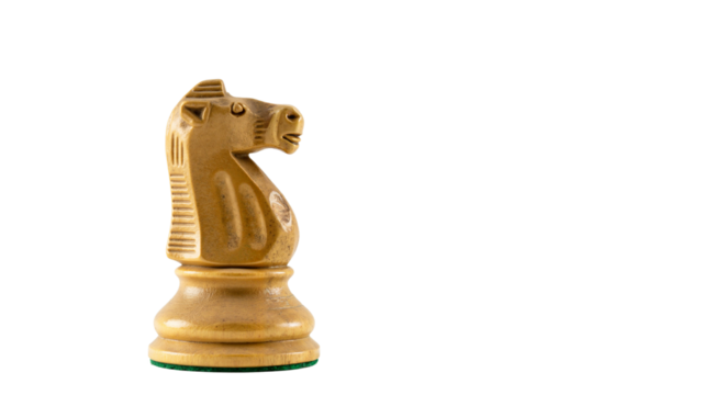 Wooden chess knight piece against a transparent background  