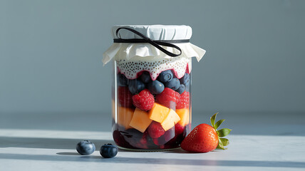 Layered Berry and Chia Seed Pudding Parfait in a Jar
