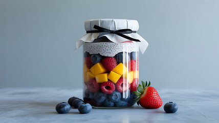 Layered Fruit and Chia Seed Pudding in a Jar