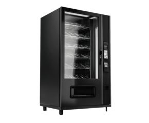 Modern vending machine for snacks and beverages in public space on a transparent background, cut out