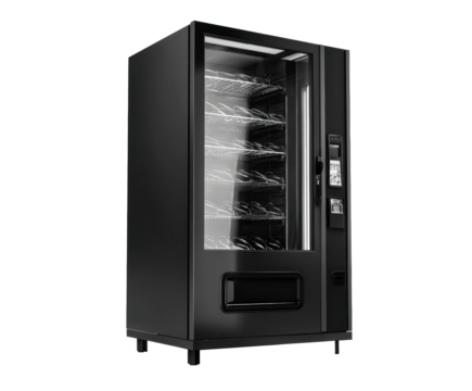 Modern vending machine for snacks and beverages in public space on a transparent background, cut out