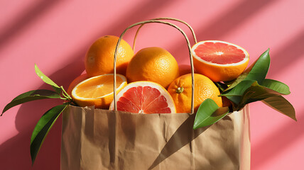 Fresh Citrus Fruits in a Paper Bag