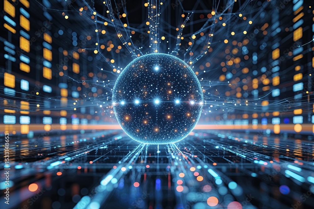 Poster futuristic visualization of big data and digital neural networks in cyber space