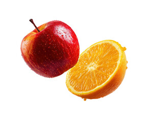 Fresh apples and oranges with droplets for healthy eating