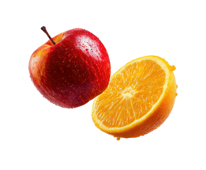 Fresh apples and oranges with droplets for healthy eating