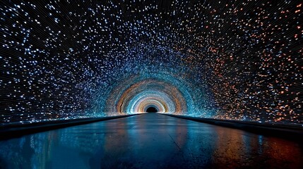 Light tunnel creating a futuristic and festive atmosphere
