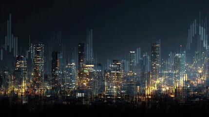 Nighttime Cityscape with Blended Lights and Transparent Effects