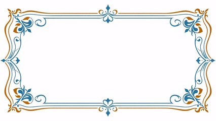 Vintage Ornamental Frame with Blue and Gold Flourish Design &ndash; Blank Template for Certificate or Invitation