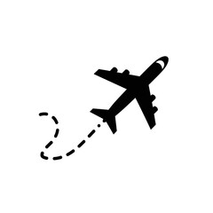 Airplane flying with a dotted trail icon