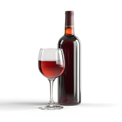Obraz premium Neatly presented Spanish wine bottle and filled glass on a pure white background